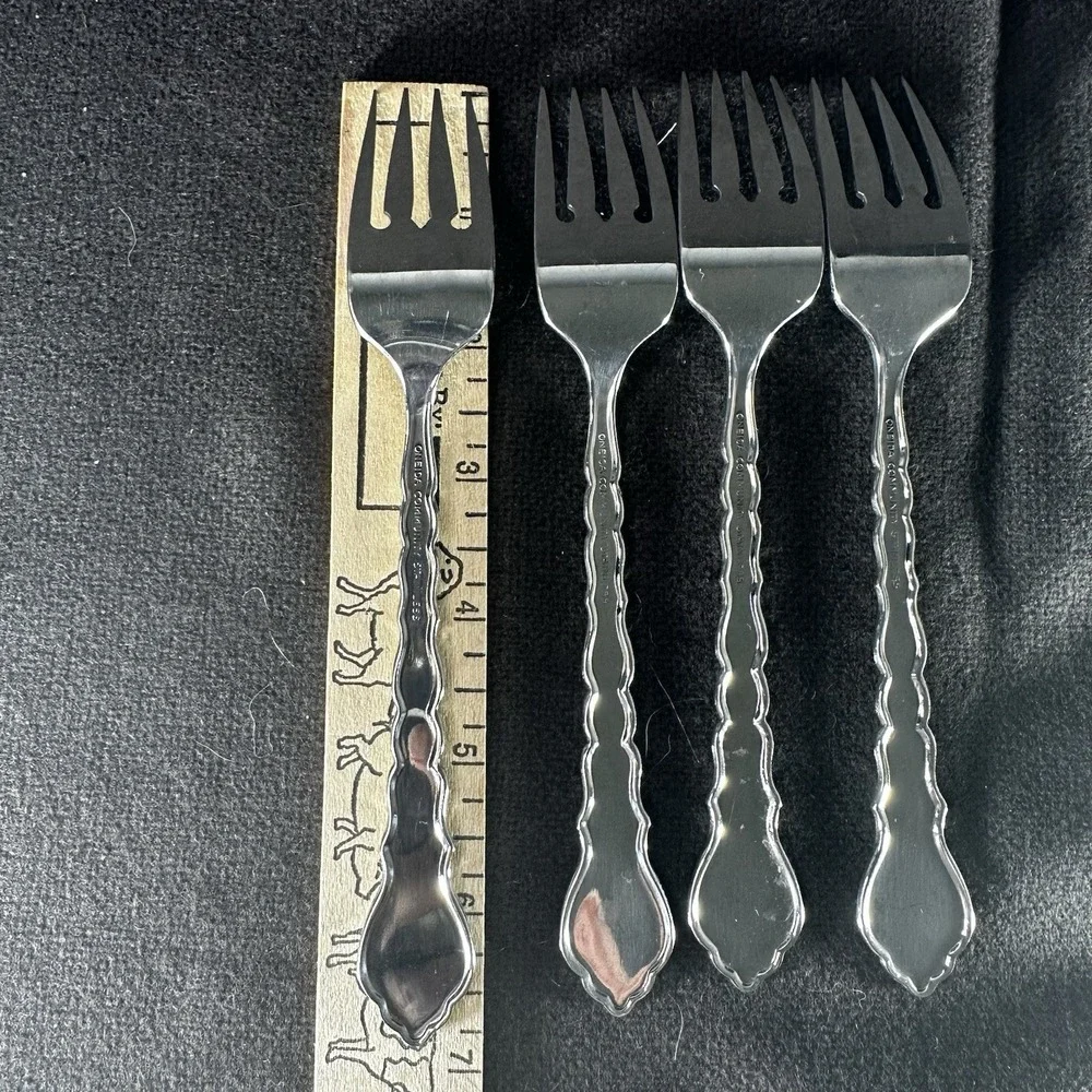 4 CELLO Salad‎ Forks Oneida Community Burnished Stainless Steel 6 3/4